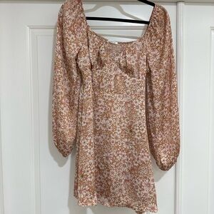 ❌SOLD❌Brown floral long sleeve dress medium Timing brand boutique whimsical